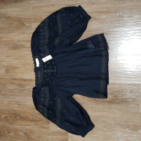 Anthropologie Tops - (XS) NWT by Anthropologie Bohemian Eyelet Puff Sleeve Mesh Peasant Metallic